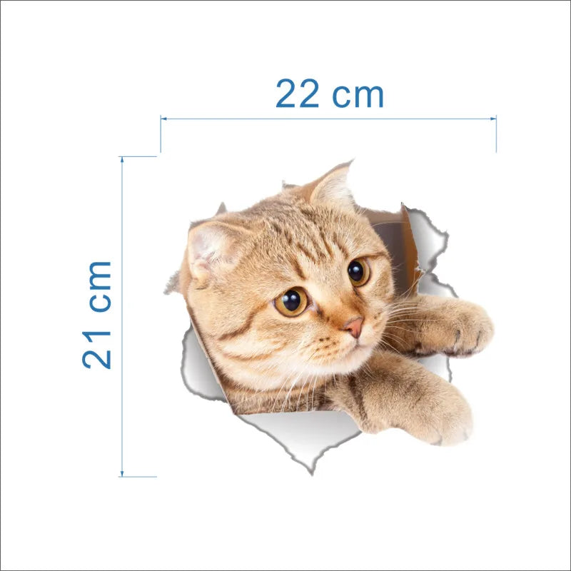 3d vivid broken Cat Toilet Door Refrigerator kitchen toilet Wall Stickers Decals Door Home Decor Poster Mural